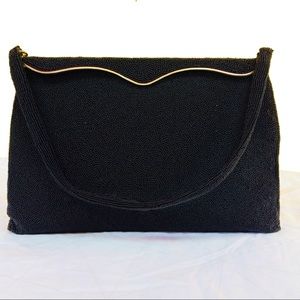 Vintage Hand Beaded Black/Gold Trim French Purse